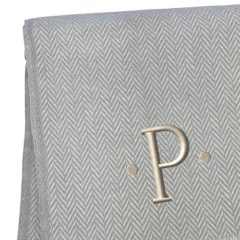 55" X 70" Gray And White Herringbone Cotton Blend A Initial Throw Blanket with Tassels And Embroidery