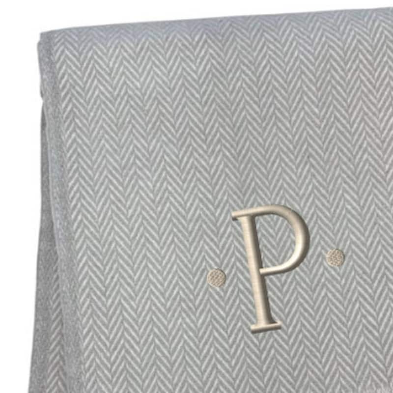 HomeRoots 55" X 70" Gray And White Herringbone Cotton Blend P Initial Throw Blanket with Tassels And Embroidery