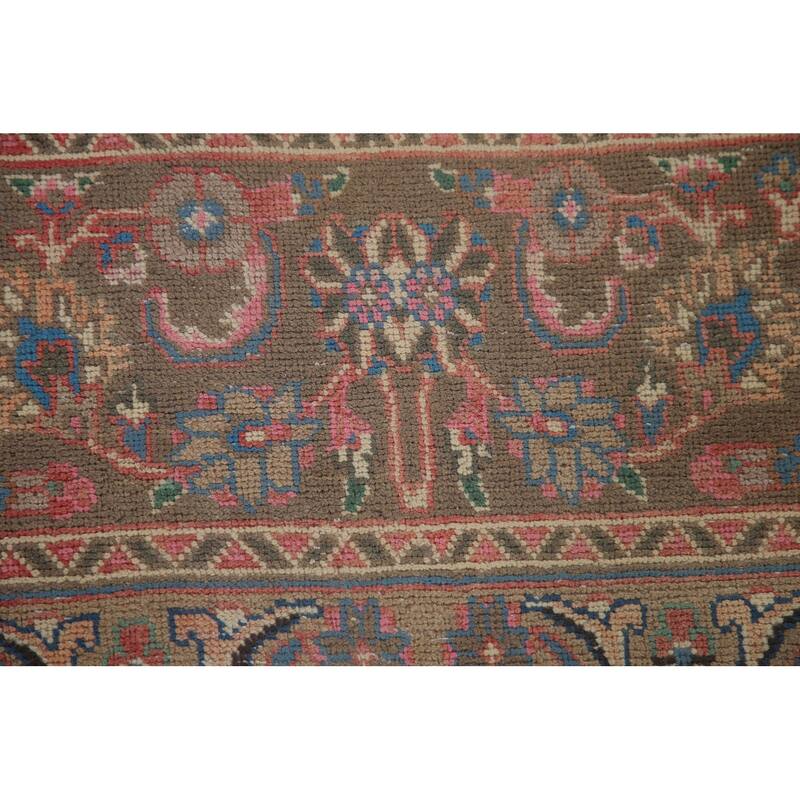 Traditional Mashad Persian Vintage Area Rug Hand-knotted Wool Carpet - 8'10" x 12'7"