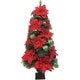 preview thumbnail 1 of 2, Fraser Hill Farm 4-Ft. Christmas Porch Tree with Poinsettia Blooms - Multi - 4 Foot