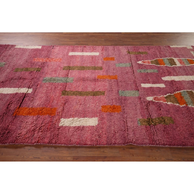 Plush Moroccan Style Area Rug Hand-Knotted Oriental Pink Wool Carpet - 5'8" x 10'1"