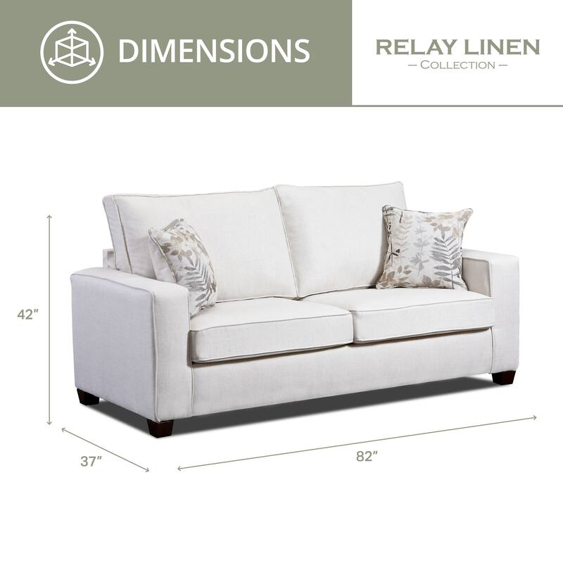 American Furniture Classics Model 3223-21 Relay Linen Sofa with Two Throw Pillows