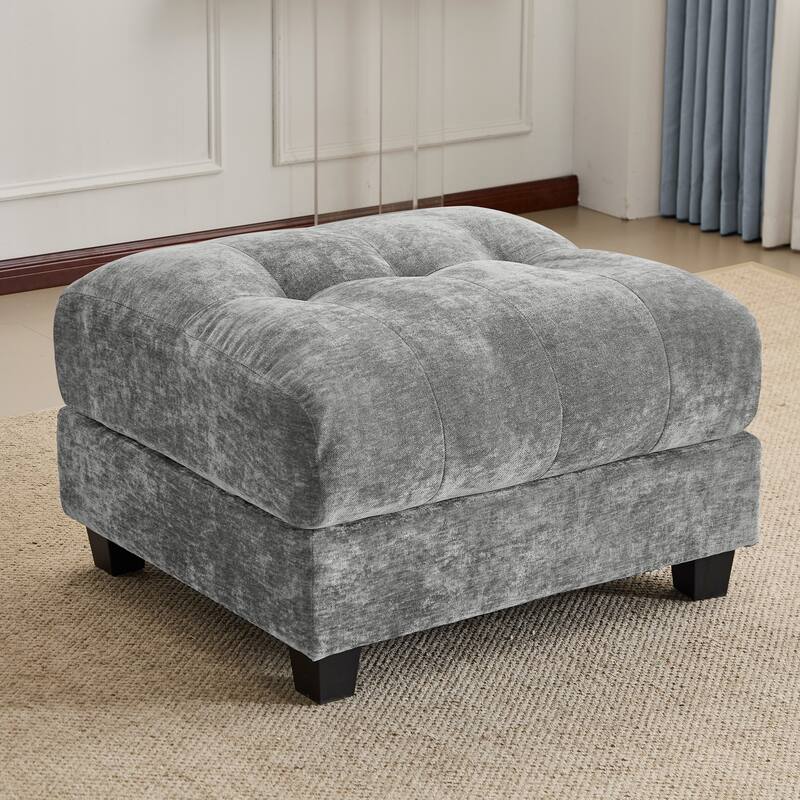 Sectional Sofa with Ottoman, Chenille Fabric Sofa with 4-Position Adjustable Backrest & 3 Pillows, Comfy Upholstered 3 Seat Sofa