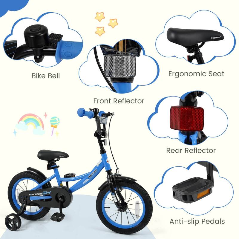Costway 14" Kids Bike with Removable Training Wheels Adjustable Seat & - See Details