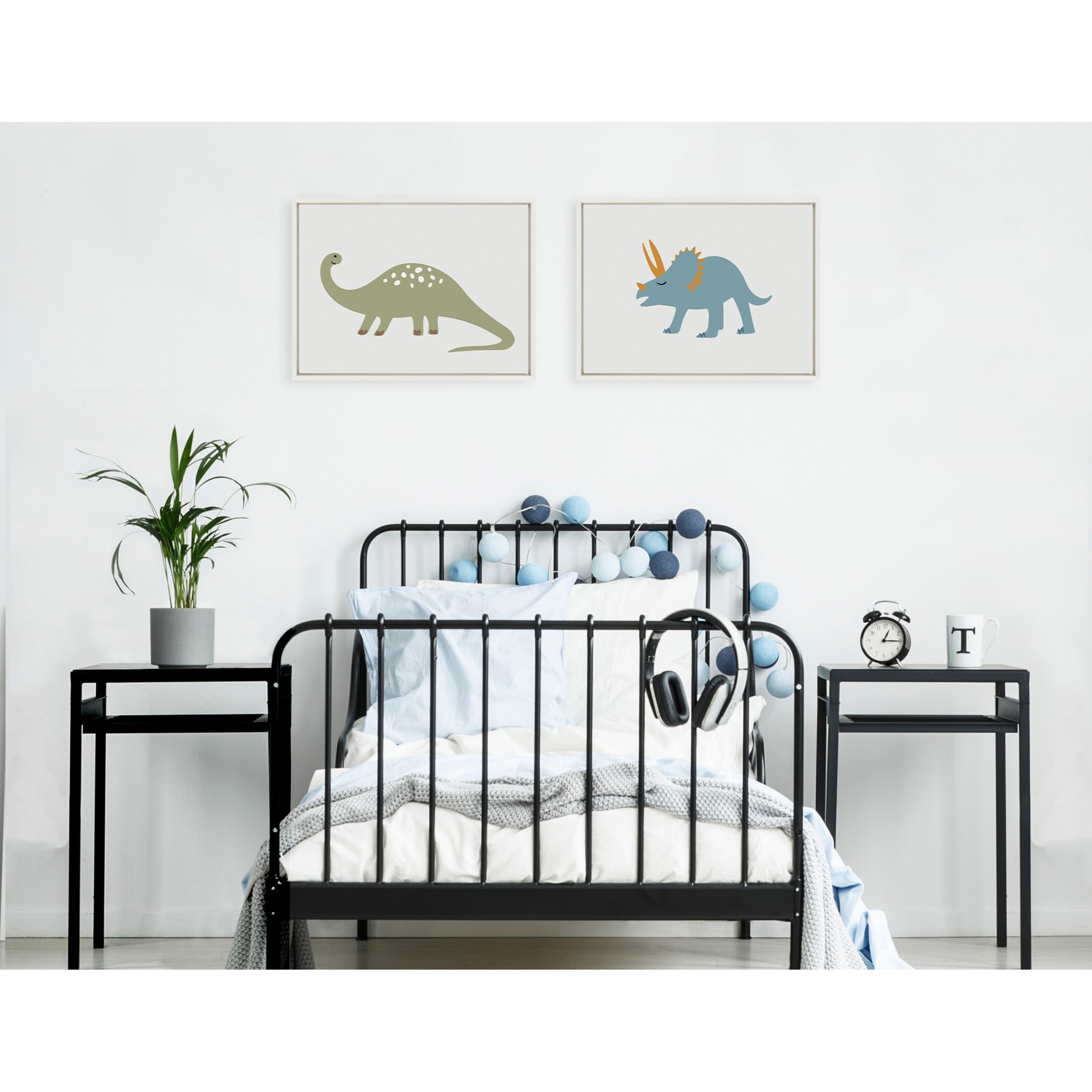Kate and Laurel Sylvie Dinosaur Framed Canvas Art Set by Teju Reval