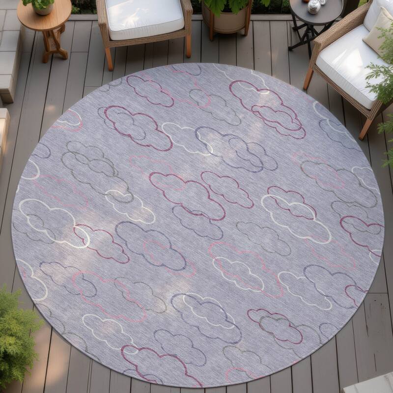 Machine Washable Indoor/ Outdoor Modern Clouds Chantille Rug - Lavender - 8' x 8'