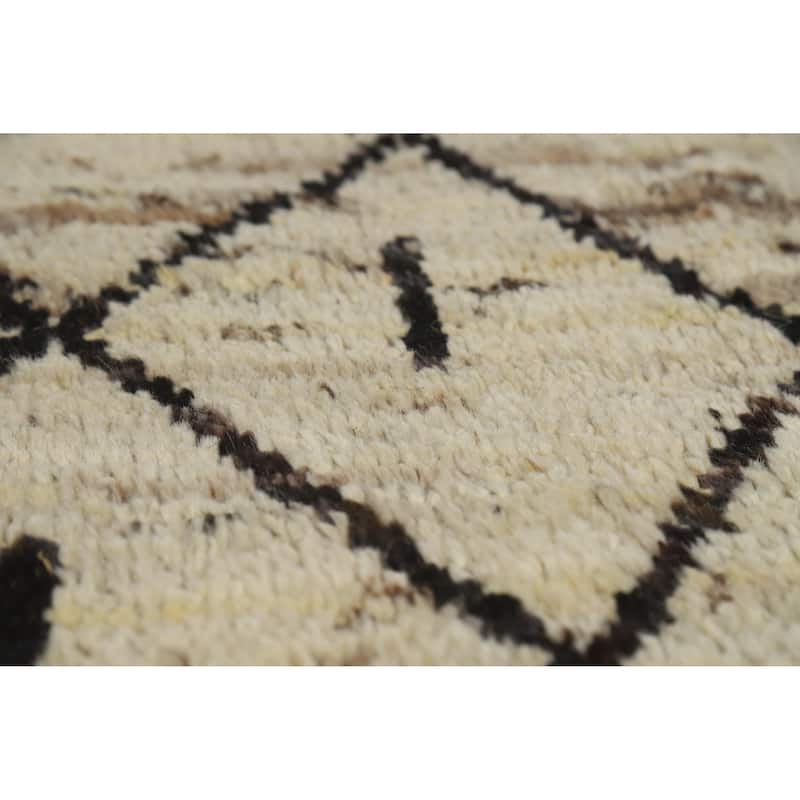 Geometric Trellis Moroccan Oriental Area Rug Hand-Knotted Wool Carpet - 6'11" x 9'5"