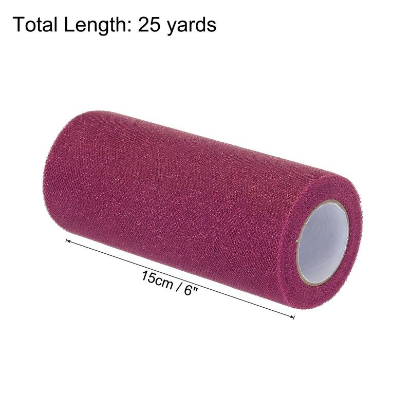 6" Sequin Tulle Ribbon Rolls Glitter Sparkly Netting Fabric for Gift - Burgundy Red - 25 Yards