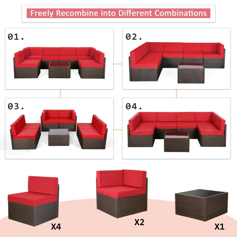 AECOJOY 7 Pieces Outdoor Sectional Sofa Wicker Rattan Conversation Set