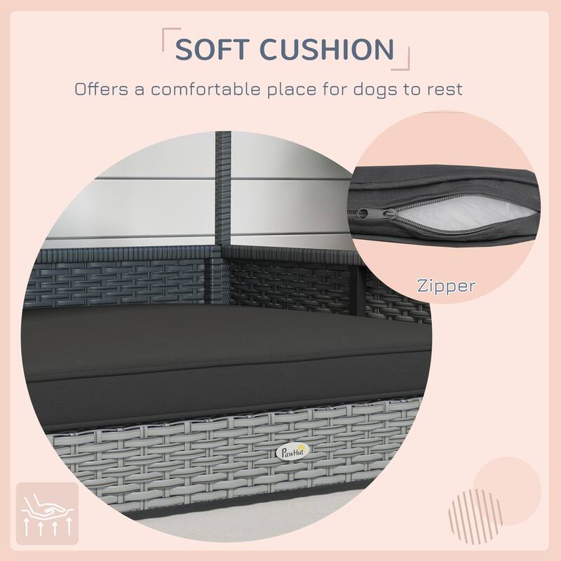 Wicker Dog House Outdoor with Canopy, Rattan Dog Bed with Water-resistant Cushion, for Small and Medium Dogs