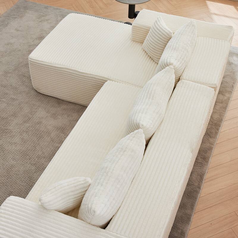 L-Shaped Modular Sectional Sofa with Chaise, Oversized Corduroy Upholstered 3 Seater Sofa, Deep Seat Cloud Couch with 6 Pillows