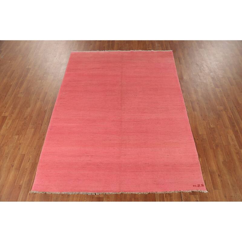 Light Pink Gabbeh Modern Area Rug Hand-Knotted Wool Carpet - 5'9"x 7'10"