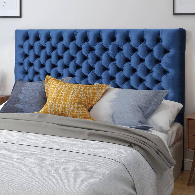 Modern Button-Tufted Upholstered Queen Size Adjustable Wood Headboard with Metal Legs