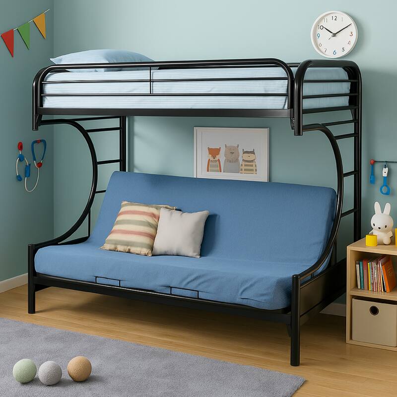 Casual Style Twin Over Futon Bunk Bed, Black