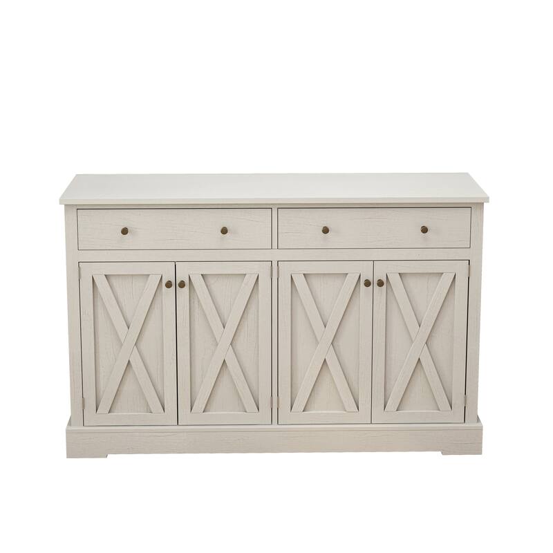 Retro 4-Door Double-Drawer Sideboard Cabinet Storage Cabinet Entryway Cabinet, for Living Room Bedroom and Kitchen - White