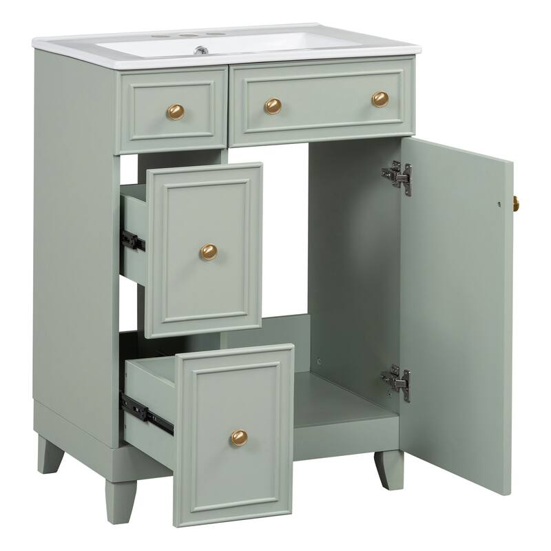 Compact 24-Inch Bathroom Vanity Cabinet with Ceramic Sink and Ample Storage Space