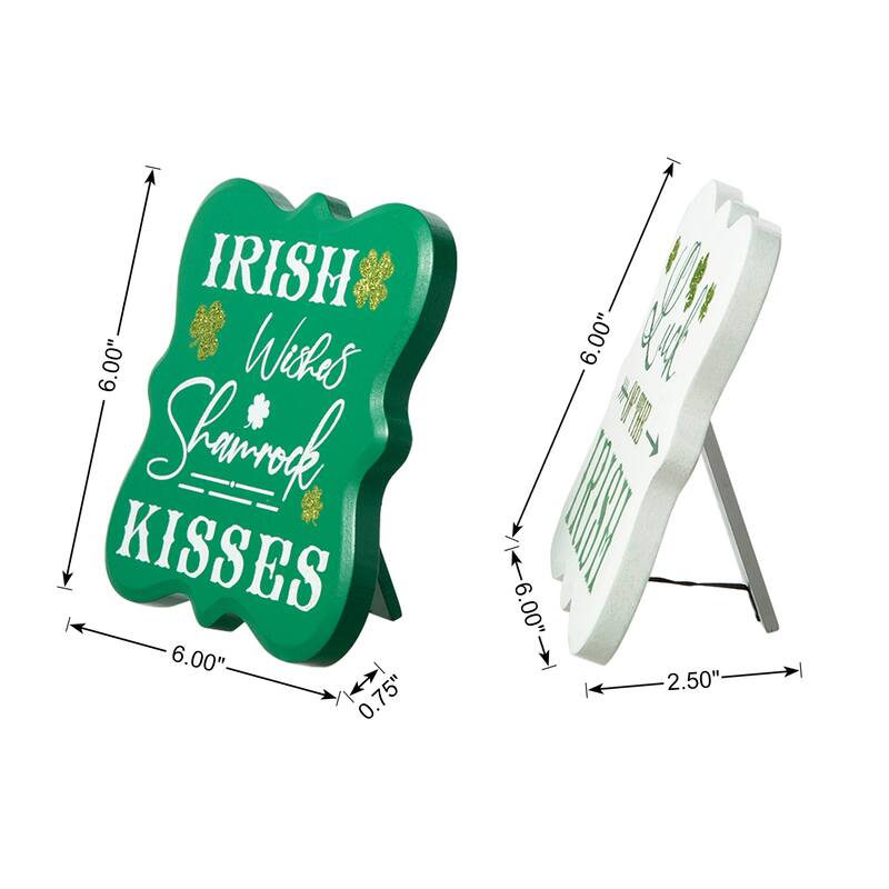 Glitzhome Set of 2 St. Patrick's Wooden Table Signs Decor