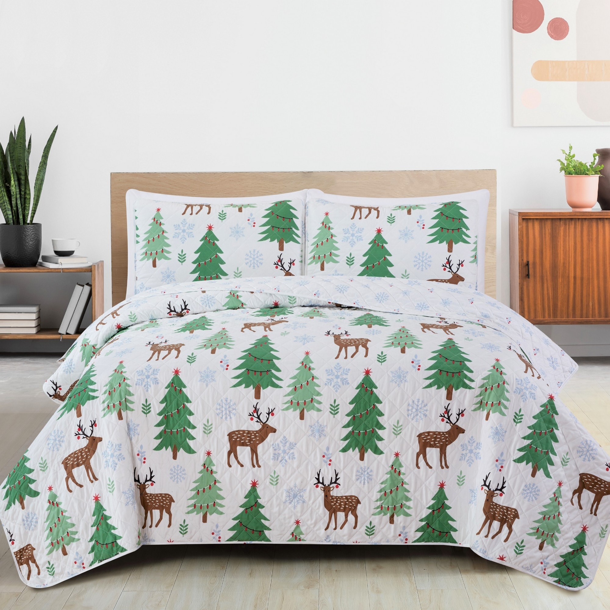 Premium Christmas Trees Microfiber Quilt Set With Shams