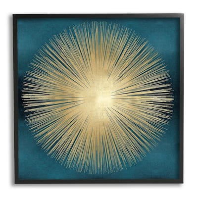 Stupell Abstract Deco Sunburst Shape Over Dark Blue Framed Wall Art