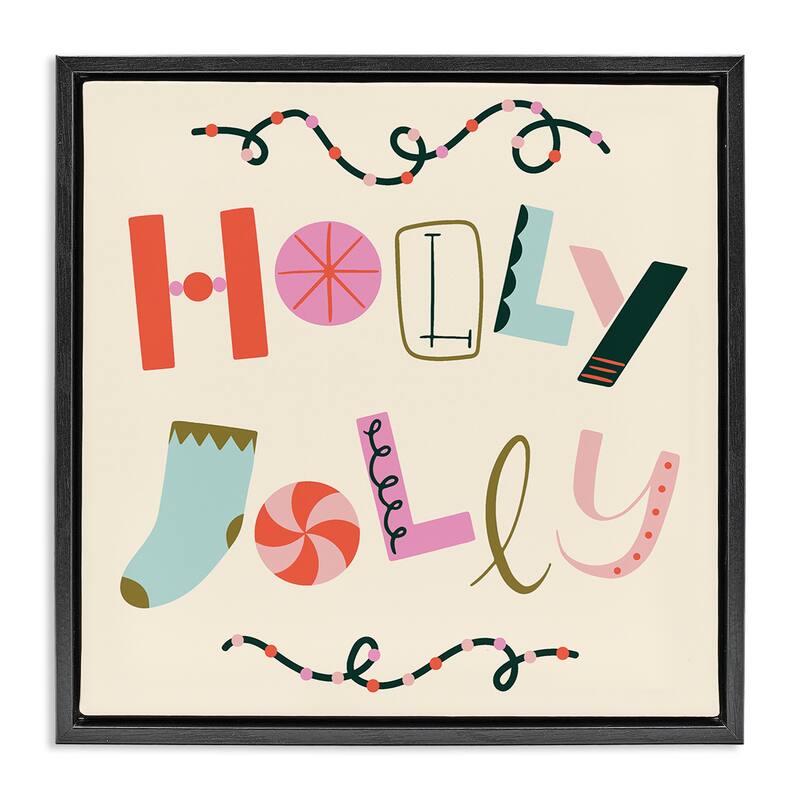 Stupell Holly Jolly Eclectic Holiday Framed Floater Canvas Wall Art Design By Sazerelli Designs - 25 x 25 - Black