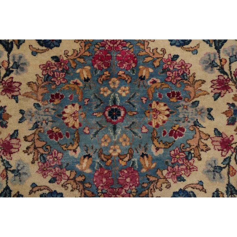 Hand Knotted Oriental 100% Wool Carpet Traditional Floral Beige & Ivories Kerman Area Rug - 17' 9'' X 10' 8''