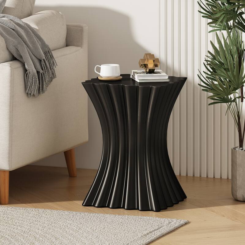 Roomfitters Wave Design Outdoor Side Table, Sculptural Lightweight Concrete Accent Table for Patio and Garden, Black