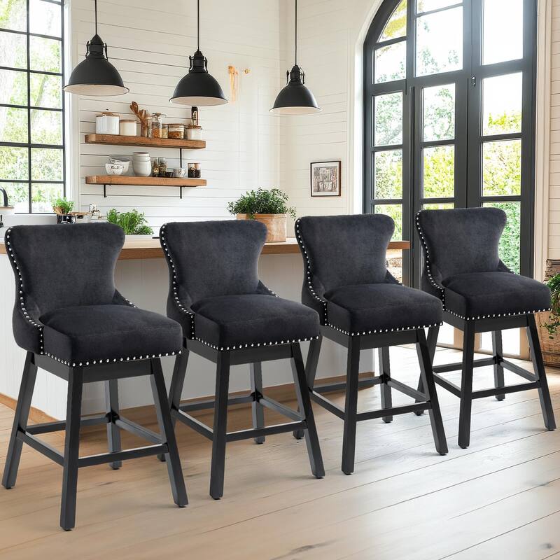 AVAWING Set of 4 Upholstered Fabric Bar Stools Chairs