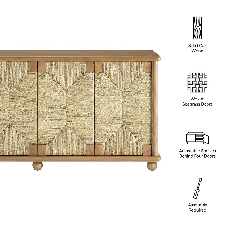 Marola 71 Inch Oak Wood Seagrass Sideboard
