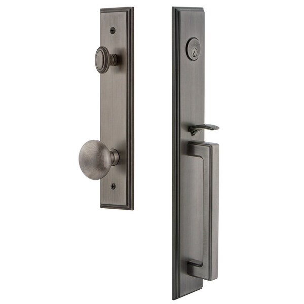 Grandeur CARDGRFAV_ESETD_NA Carre Solid Brass Rose Dummy Full Plate "D" Grip Handleset with Fifth Avenue Knob