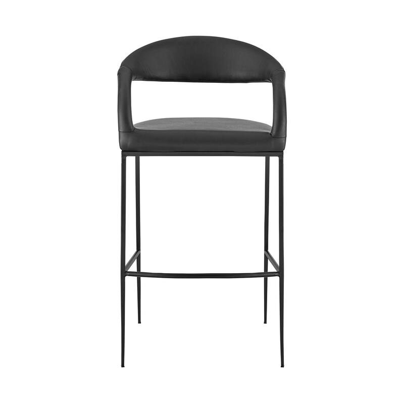 HomeRoots 26" Black Faux Leather and Iron Low Back Counter Height Bar Chair