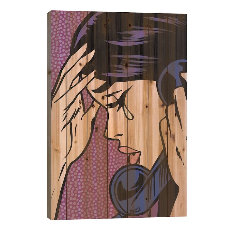 Telephone Crying Girl Print On Wood by Allyson Gutchell - Multi-Color - 26x18x1.5