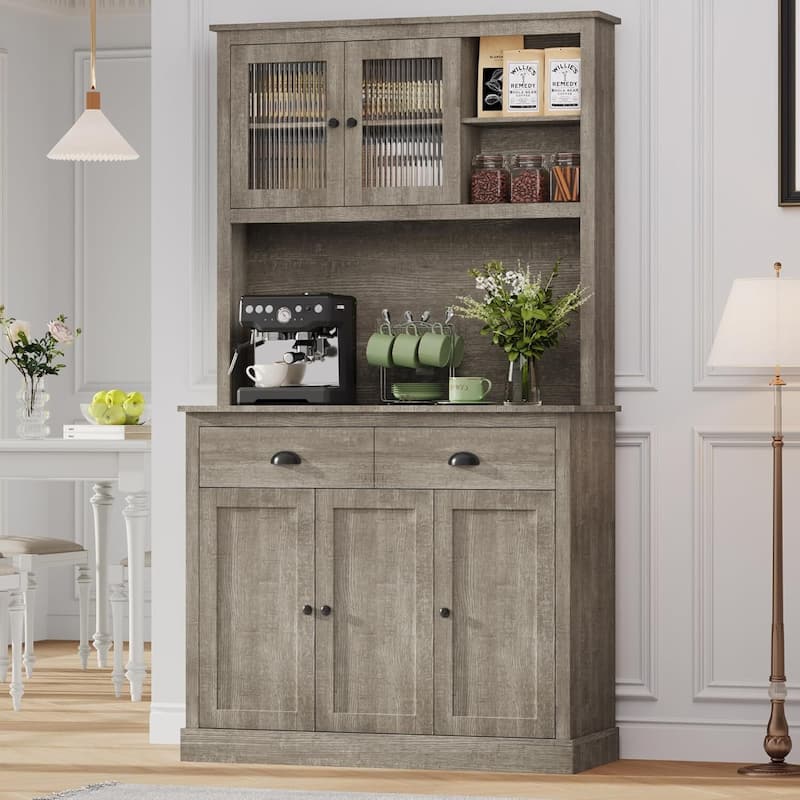 71" Kitchen Pantry Cabinet, Tall Storage Cabinet with Doors and Shelves & Drawer, Farmhouse Kitchen Hutch - Grey