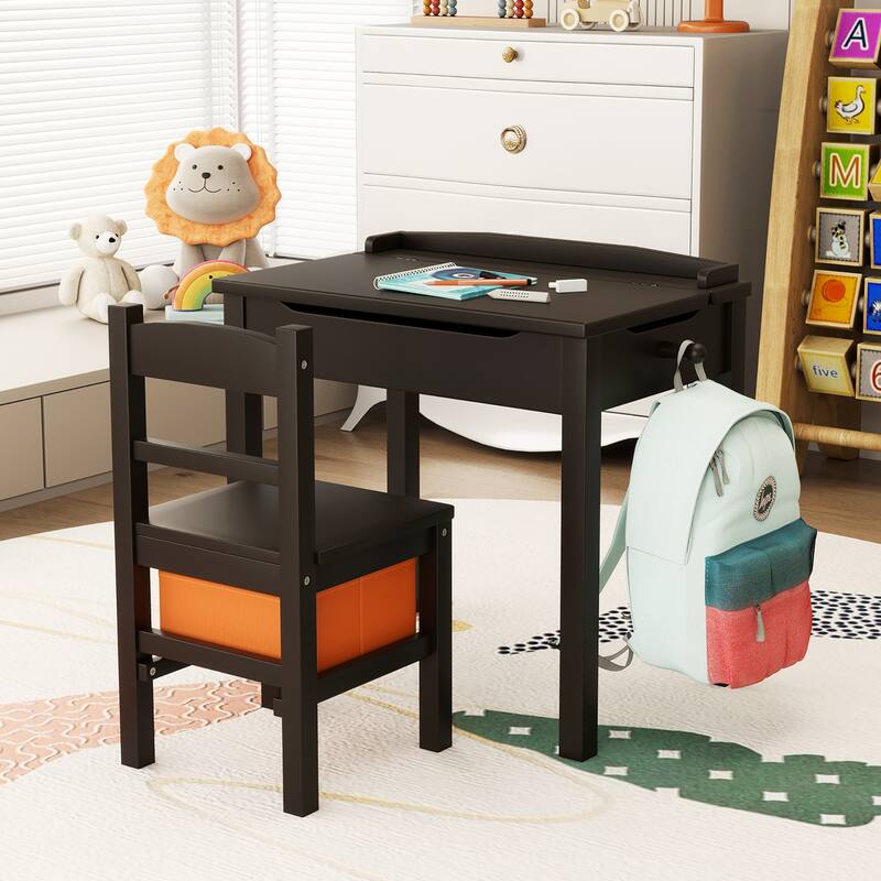 Gymax Kids Table and Chair Set Wood Activity Study Desk w/ Storage