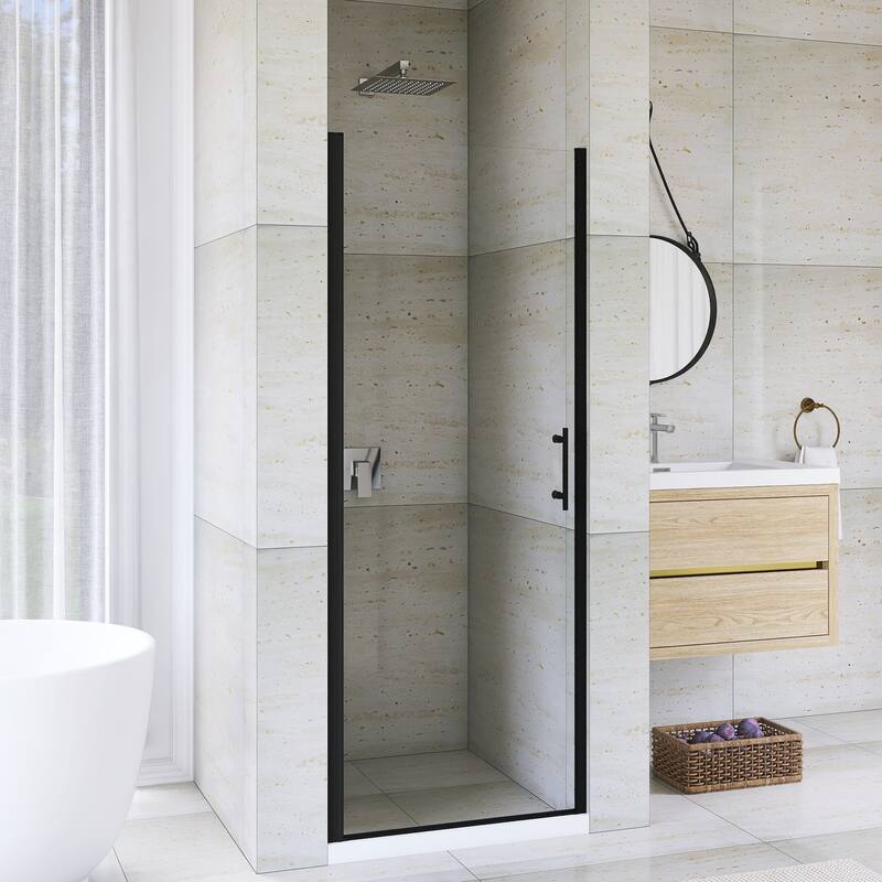 Pivot Semi-Frameless Shower Door in Matte Black Finish