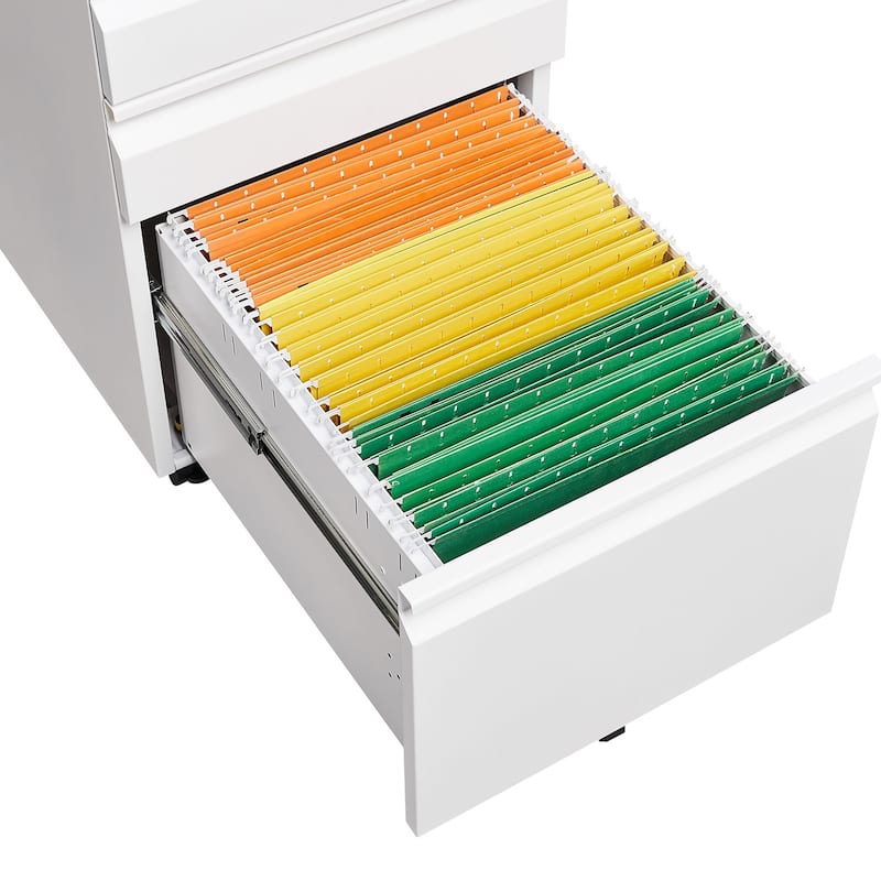 Anmytek Sleek White Mobile Locking File Cabinet with Rolling Casters & Printer Top