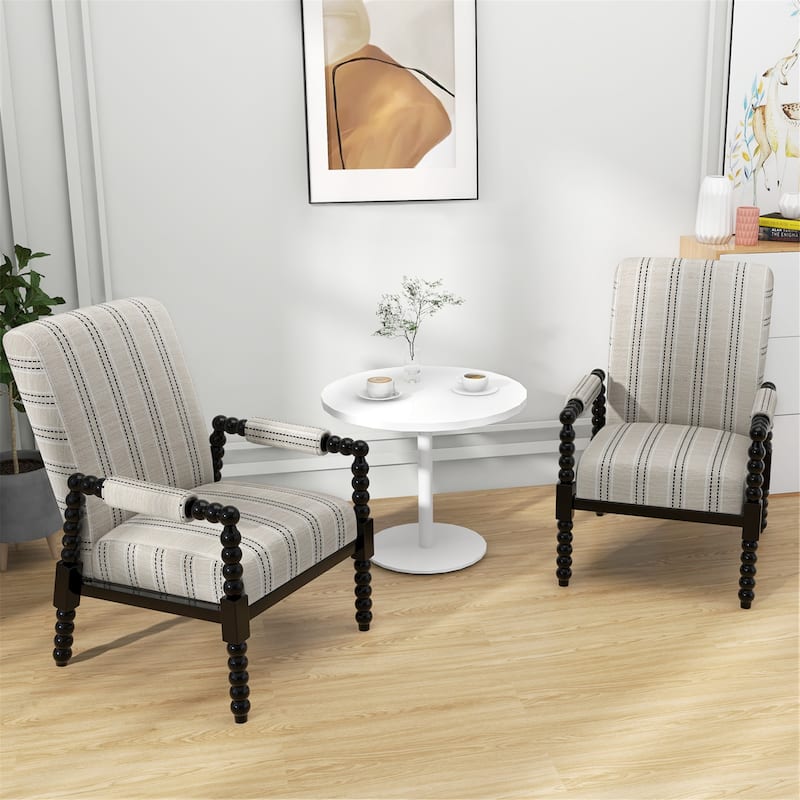 Gymax 2PCS Accent Chair Upholstered Armchair w/ Rubber Wood Frame