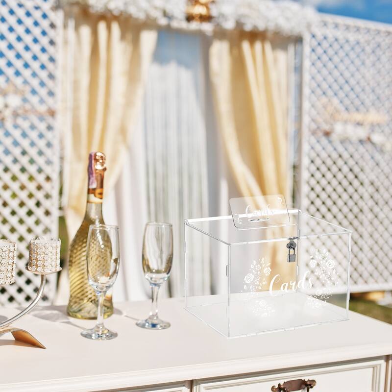 Acrylic Wedding Card Box with Lock Gift Card Box for Wedding Reception - Clear