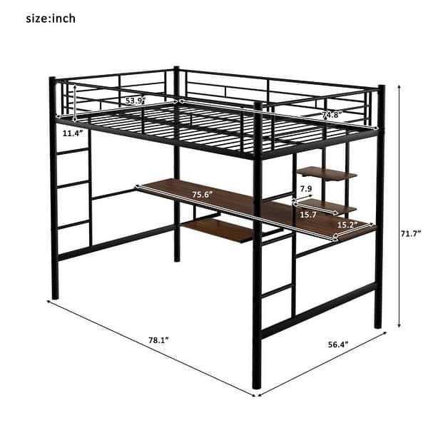 Full Metal Loft Bed with Desk and Shelf
