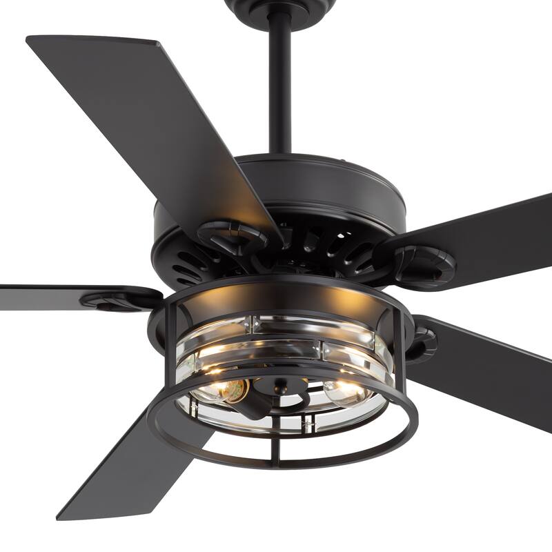 52-inch Reversible Wood 5-Blade Caged Ceiling Fan with Light and Remote