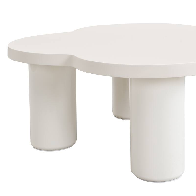 Roomfitters Modern Coffee Table Set of 2 with Irregular Shape and Glass End Table, Roman Column Legs, White