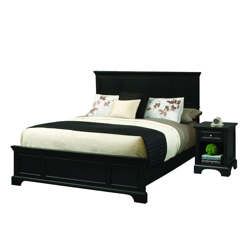 Homestyles Bedford Black Wood Queen Bed and Nightstand