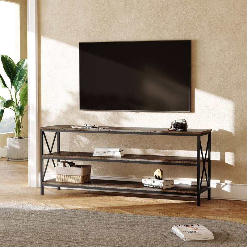 Industrial 57.8-Inch Wide Wood TV Stand Media Console - RUSTIC BROWN