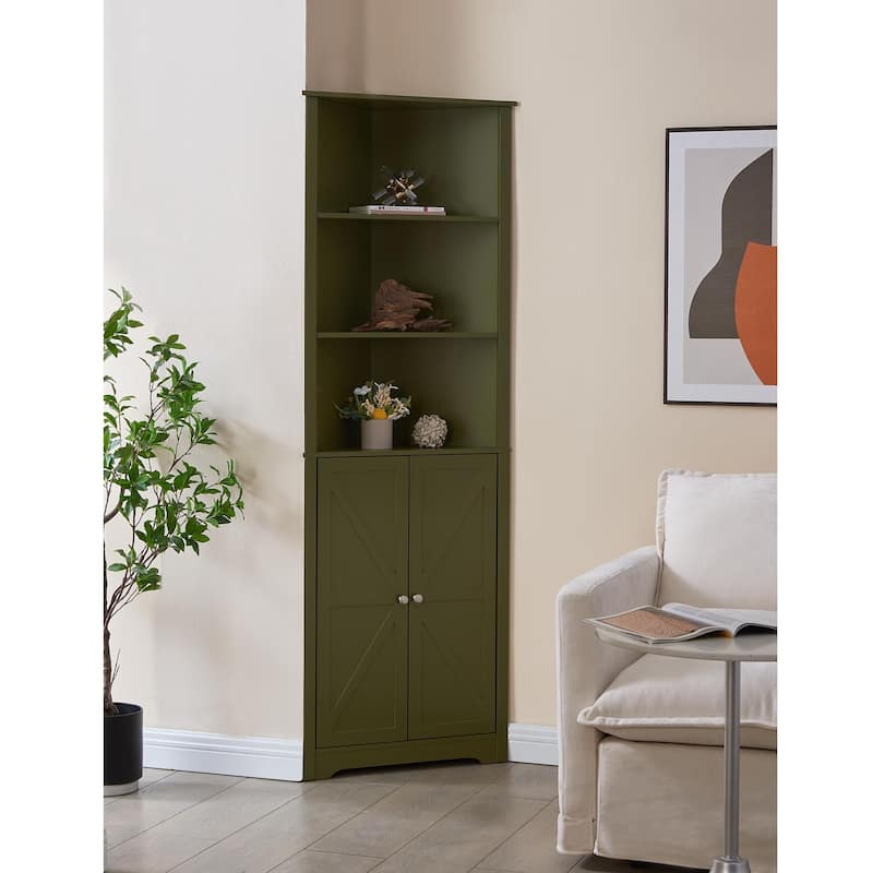 Cecilion Modern Wood Corner Storage Cabinet with 5 Shelves - Avocado