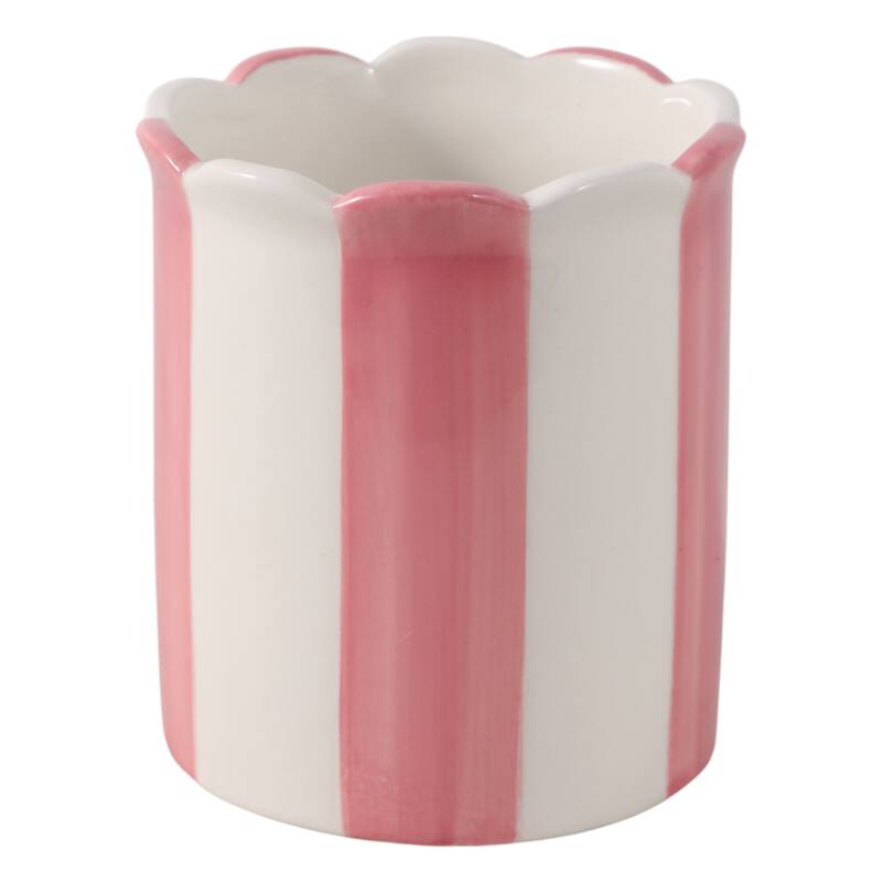 Boho Striped Ceramic Storage Container with Scalloped Rim - 4"
