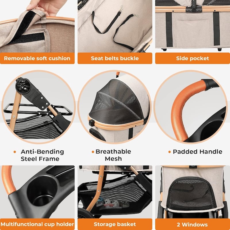 3 in1 Folding Dog/Cat Stroller for Medium Small Pets