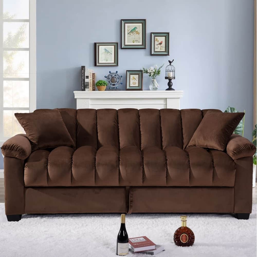 82.7'' Velvet Storage Convertible Sofa Sleeper Couch with 2 Pillows