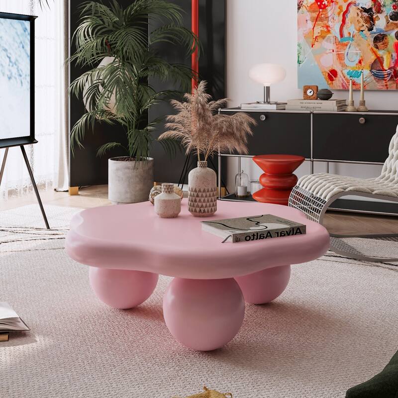 35" Cloud Shaped Modern Minimalist Coffee Table with Spherical Legs