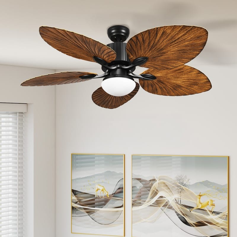 Moasis 52" Palm Leaf Ceiling Fan with Light Tropical Style with Remote - Brown Blades