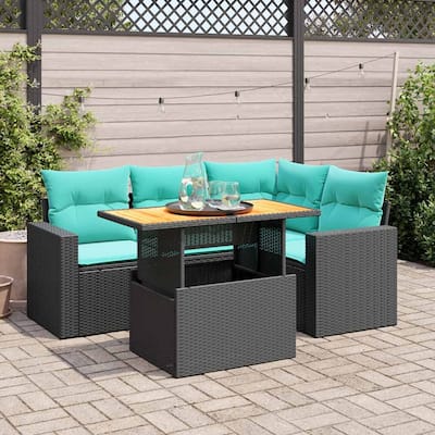 vidaXL Patio Sofa Set with Cushions Outdoor Furniture 5 Piece Poly Rattan