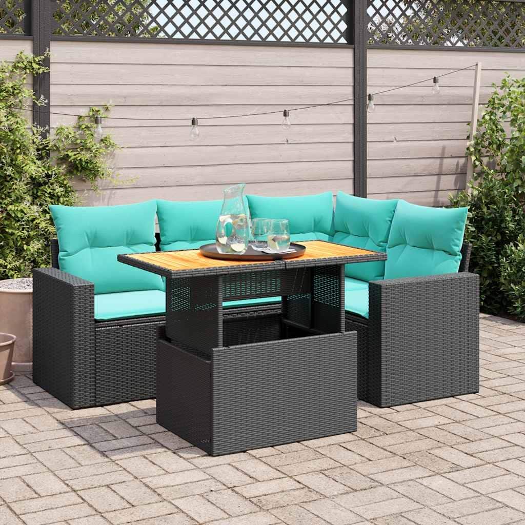 vidaXL Patio Sofa Set with Cushions Outdoor Furniture 5 Piece Poly Rattan